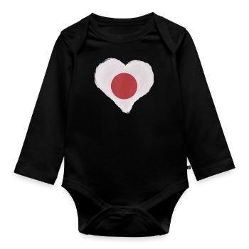 Japan Flagge Herz Used Look Nihon Japanische Fahne - Baby Bio-Langarm-Body - Schwarz - Vorne