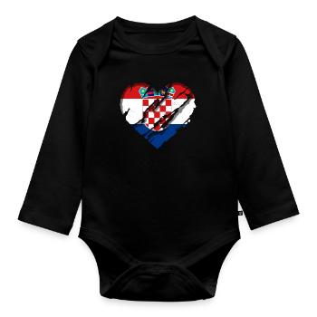 Kroatien Flagge Adria Zagreb Kroatische Fahne Herz - Baby Bio-Langarm-Body - Schwarz - Vorne