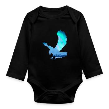 Northern lights in the contour of the eagle - Organic Longsleeve Baby Bodysuit - black - Front