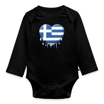 Griechenland Flagge Hellas Athen Griechische Fahne - Baby Bio-Langarm-Body - Schwarz - Vorne