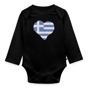 Griechenland Flagge Hellas Athen Griechische Fahne - Baby Bio-Langarm-Body - Schwarz - Vorne