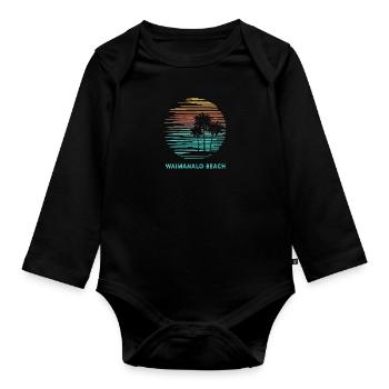 Waimanalo Beach Oahu Hawaii Cool Souvenir - Organic Longsleeve Baby Bodysuit - black - Front
