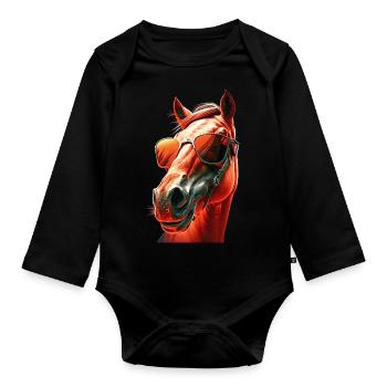 cadeau équitation chevaux lunette soleil humour - Body Bébé bio manches longues - noir - Devant