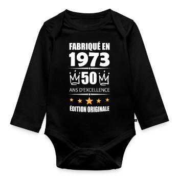 Vintage 1973 50Ans Anniversaire Cadeau Homme Femme - Body Bébé bio manches longues - noir - Devant