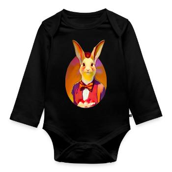 Bunny with bow - Organic Longsleeve Baby Bodysuit - black - Front