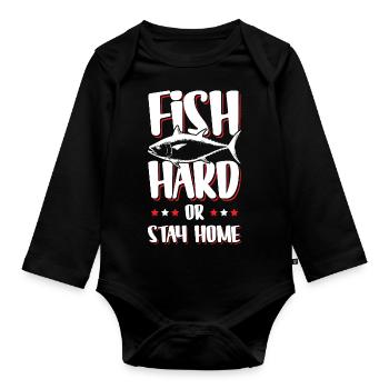 Fish Hard Spruch Fischen Angeln - Baby Bio-Langarm-Body - Schwarz - Vorne