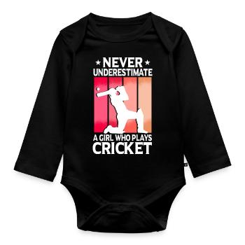 Never Underestimate A Girl Who Plays Cricket - Organic Longsleeve Baby Bodysuit - black - Front
