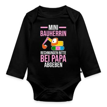 Bagger Bauherrin - Baby Bio-Langarm-Body - Schwarz - Vorne