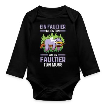 Faultier - Baby Bio-Langarm-Body - Schwarz - Vorne
