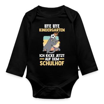 Schulkind Schulbeginn Fußball Katze Einschulung - Baby Bio-Langarm-Body - Schwarz - Vorne