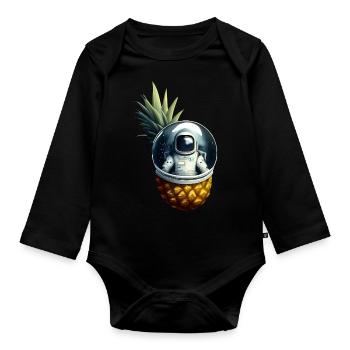 Astronaut in Ananas - Baby Bio-Langarm-Body - Schwarz - Vorne