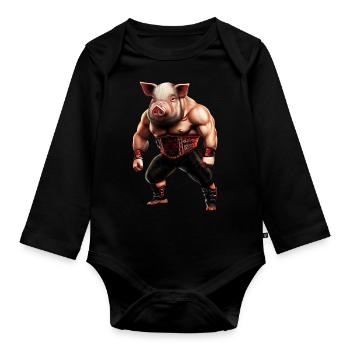 Wrestler Schwein - Baby Bio-Langarm-Body - Schwarz - Vorne