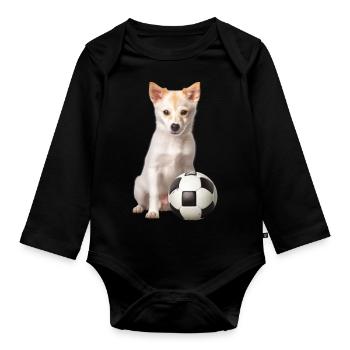 Chien avec balle - Body Bébé bio manches longues - noir - Devant