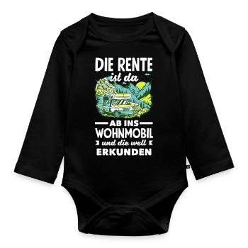 Die Rente ist da, ab ins Wohnmobil und die Welt - Baby Bio-Langarm-Body - Schwarz - Vorne