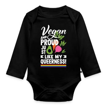 Vegan and Proud Just Like My Queerness Vegan - Organic Longsleeve Baby Bodysuit - black - Front