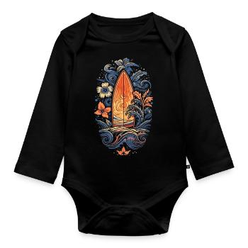 Surf Vibes: Vintage Retro Surfing Illustration - Organic Longsleeve Baby Bodysuit - black - Front
