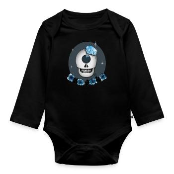 Crâne avec Rose, Diamant en T-shirt bleu et plus - Body Bébé bio manches longues - noir - Devant
