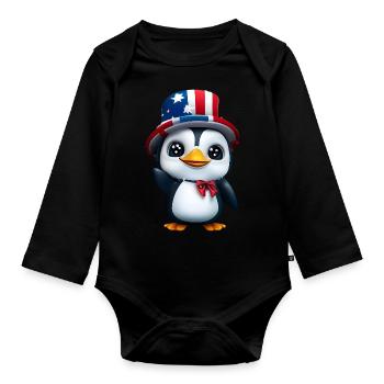 Patriotischer Pinguin für den 4. Juli - Baby Bio-Langarm-Body - Schwarz - Vorne