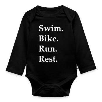 Triathlon Natation Bike Run Marathon - Body Bébé bio manches longues - noir - Devant