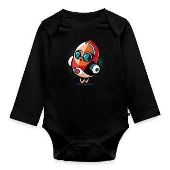 Rocket humor that dances - Organic Longsleeve Baby Bodysuit - black - Front