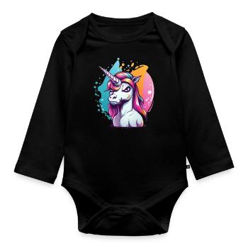 Licorne grincheuse - Body Bébé bio manches longues - noir - Devant