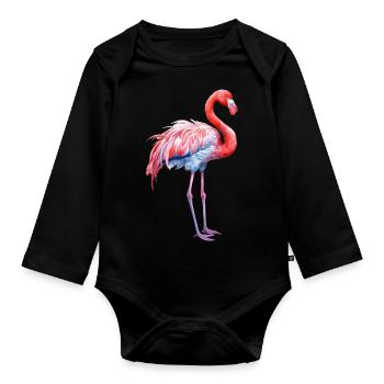 rosa Flamingo, Sommerzeit Urlaubszeit Strand Meer - Baby Bio-Langarm-Body - Schwarz - Vorne