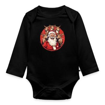 Singender Weihnachtsmann mit Rentieren - Baby Bio-Langarm-Body - Schwarz - Vorne