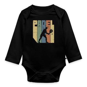 Vintage Retro Padel | Padel-Sport-Liebhaber - Baby Bio-Langarm-Body - Schwarz - Vorne