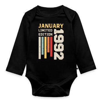 January 1992 - January 1992 Birthday Gift - Organic Longsleeve Baby Bodysuit - black - Front