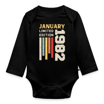 Janvier 1982 - Cadeau anniversaire Janvier 1982 - Body Bébé bio manches longues - noir - Devant