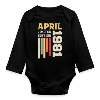 Avril 1981 - Cadeau anniversaire Avril 1981 Avril - Body Bébé bio manches longues - noir - Devant