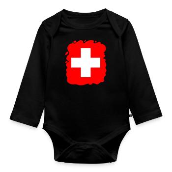 Drapeau Suisse Croix Vintage Look Usé Suisse - Body Bébé bio manches longues - noir - Devant