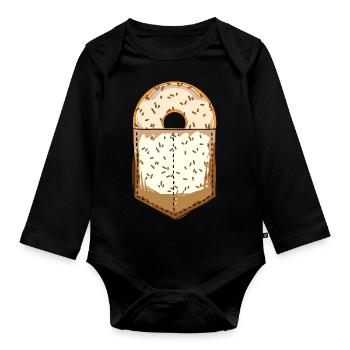 Süßigkeiten Geschenk Brusttasche Streusel Donuts - Baby Bio-Langarm-Body - Schwarz - Vorne