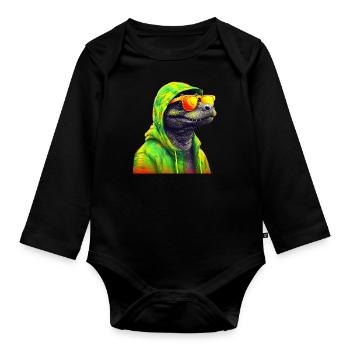 Crocodile avec lunettes de soleil Alligator Caïman Reptile - Body Bébé bio manches longues - noir - Devant