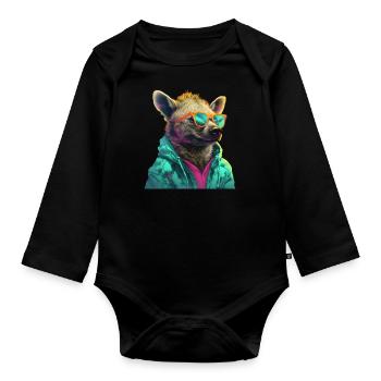 Hyena with sunglasses Colorful Cool hyenas Africa - Organic Longsleeve Baby Bodysuit - black - Front