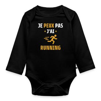 je peux pas j'ai running - Body Bébé bio manches longues - noir - Devant