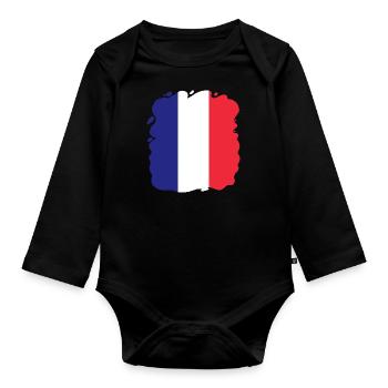 Drapeau France look usé drapeau français - Body Bébé bio manches longues - noir - Devant