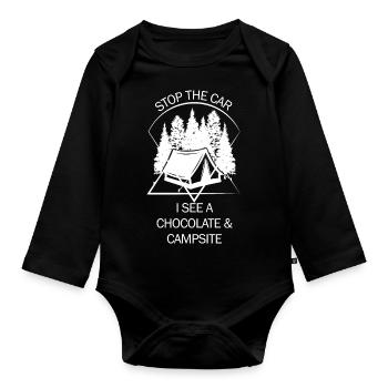 Zelt Camping Camper Pfadfinder Biwakieren - Baby Bio-Langarm-Body - Schwarz - Vorne
