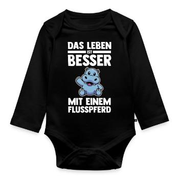 Nilpferd Flusspferd - Baby Bio-Langarm-Body - Schwarz - Vorne
