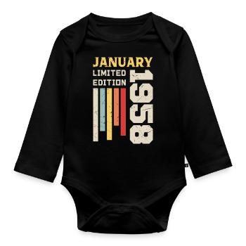 January 1958 - January 1958 Birthday Gift - Organic Longsleeve Baby Bodysuit - black - Front