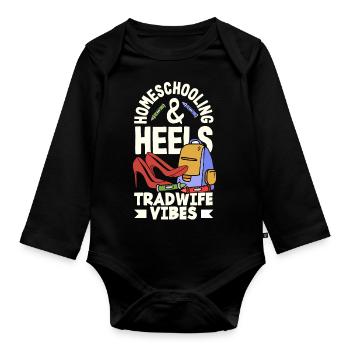 Classic Homeschool Mom Tradwife Homeschooling - Organic Longsleeve Baby Bodysuit - black - Front