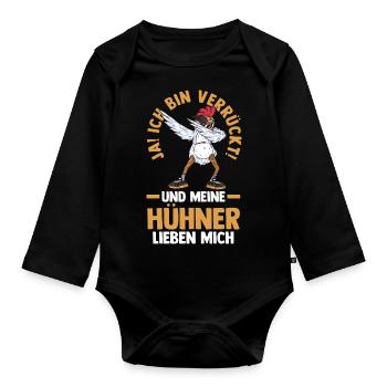 Huhn Hühnerstall Bauernhof Bauer Landwirt Hühner - Baby Bio-Langarm-Body - Schwarz - Vorne