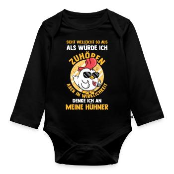 Huhn Hühnerstall Bauernhof Bauer Landwirt Hühner - Baby Bio-Langarm-Body - Schwarz - Vorne