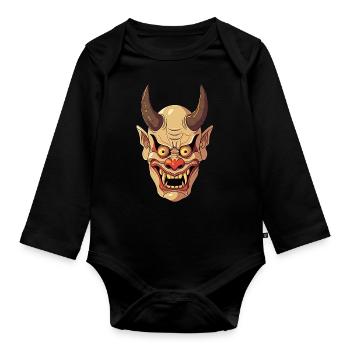 Japanische Kabuki Oni Maske - Anime Shirt - Baby Bio-Langarm-Body - Schwarz - Vorne