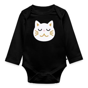 Visage de chat japonais L blanc - Body Bébé bio manches longues - noir - Devant