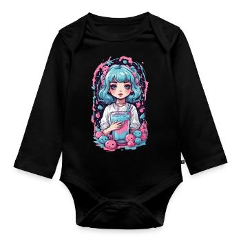Anime Girl Kawaii gothique Milkshake Pastel Design - Body Bébé bio manches longues - noir - Devant