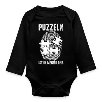 Puzzlefan Puzzler Puzzleteile Puzzle - Baby Bio-Langarm-Body - Schwarz - Vorne