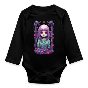 Pastel Goth Anime Gothic Girl Liebesdesign - Baby Bio-Langarm-Body - Schwarz - Vorne