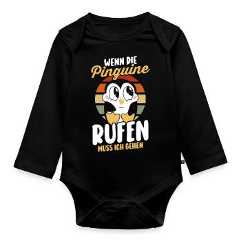 Pinguin - Baby Bio-Langarm-Body - Schwarz - Vorne