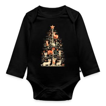Katzen Tannenbaum Weihnachten Christbaum - Baby Bio-Langarm-Body - Schwarz - Vorne